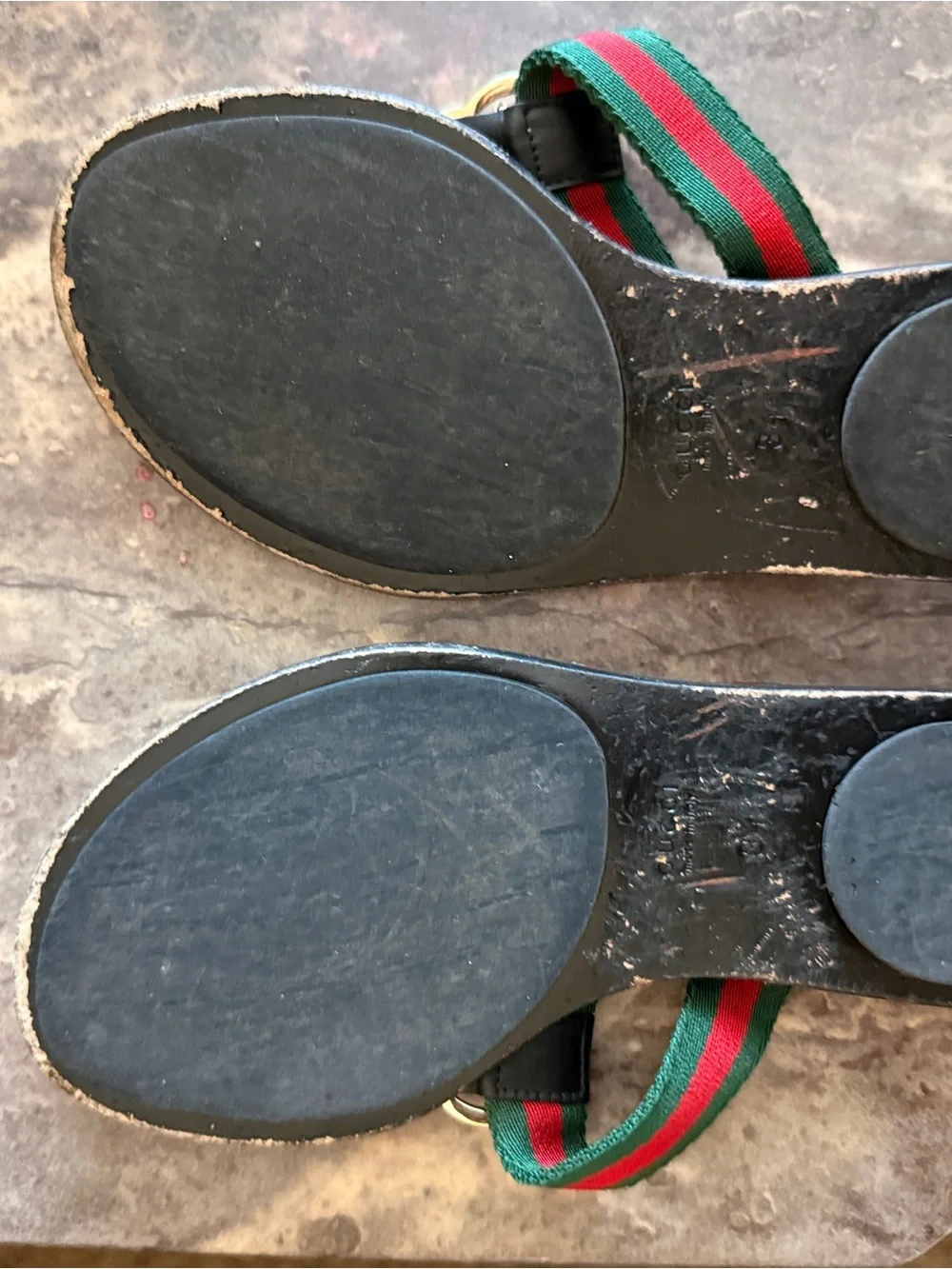 Gucci Kids Red and Green Striped Buckle Sandals